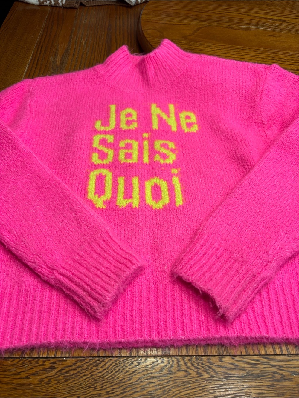 GB girls Hot Pink Mock-Neck Sweater with Yellow Lettering